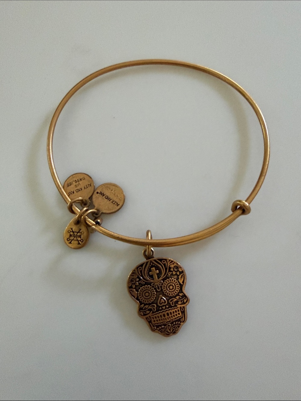 Alex and Ani Gold Sugar Skull Charm Bangle Bracelet